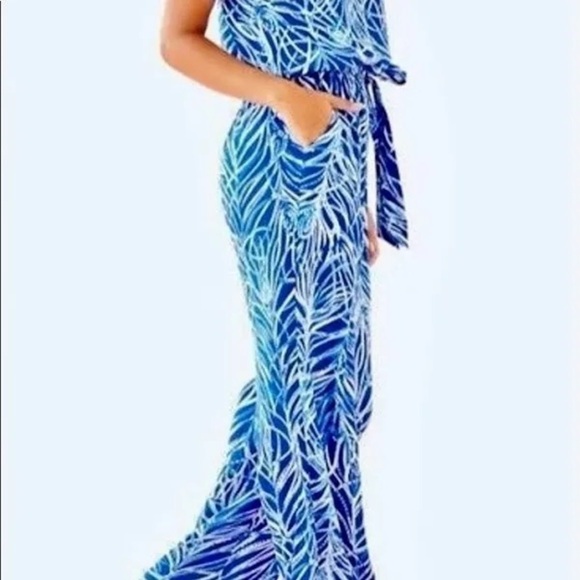Lilly Pulitzer Dusk Jumpsuit Early Riser size medium blue racerback - Picture 3 of 10